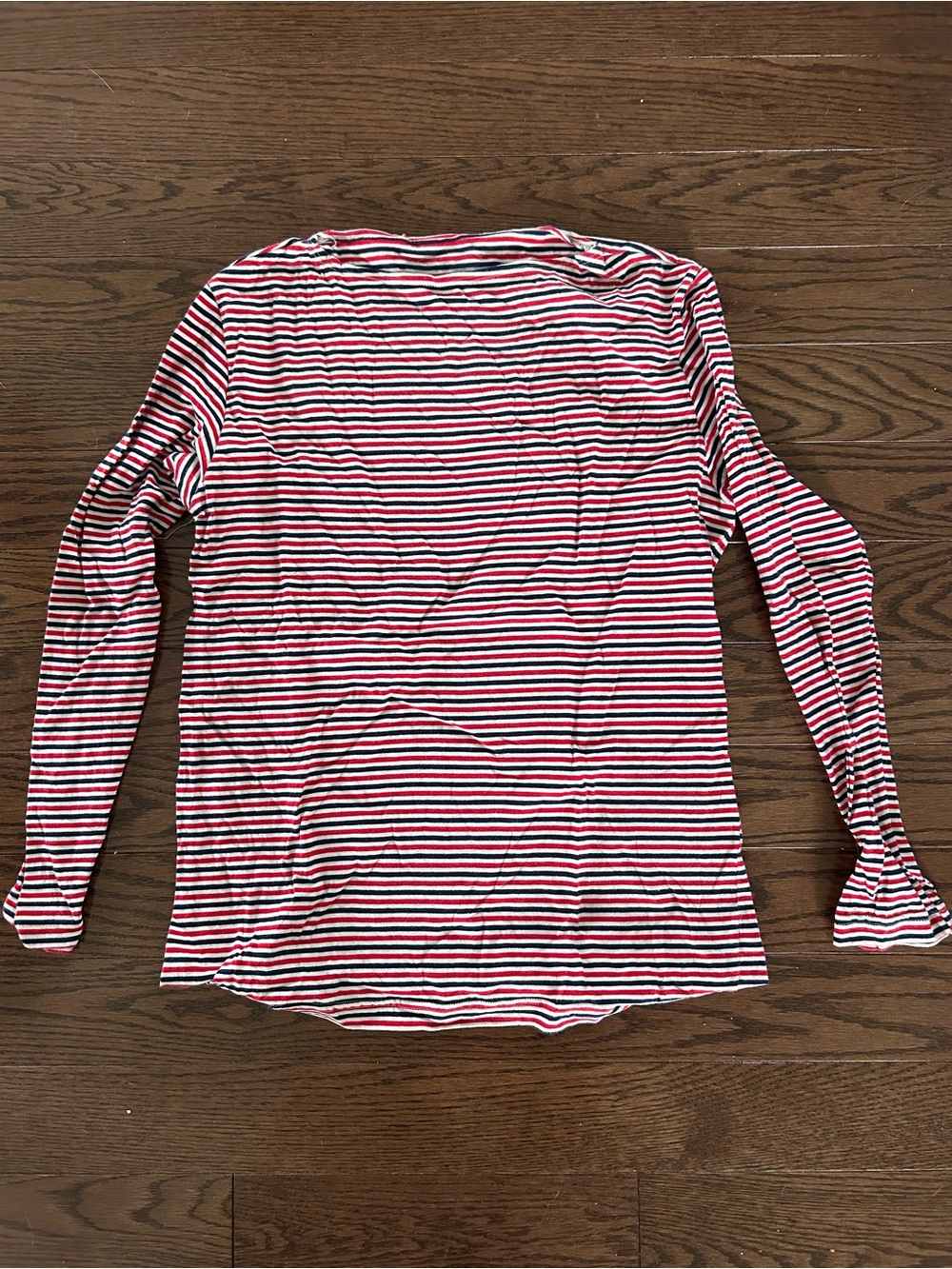 Striped Long-Sleeve Crewneck Top - Red, blue & White - American apparel